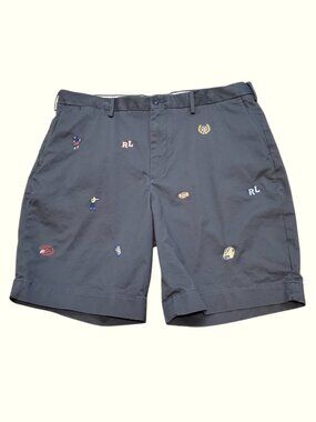 Polo by Ralph Lauren Navy Embroidered Football Flat Front Men’s Shorts